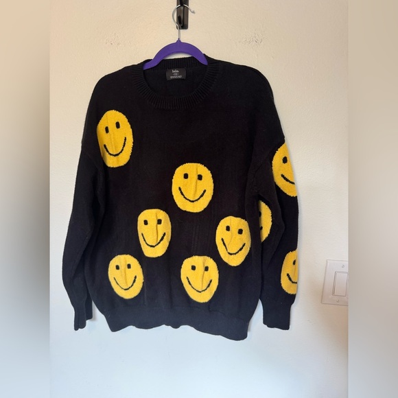 Dressed in Lala Oversized Smile Knit Crewneck Sweater Black Yellow Size S/M EUC - Picture 3 of 8